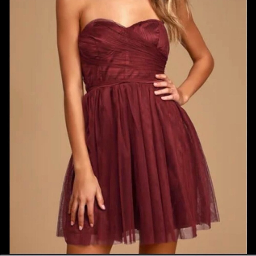 Lulu’s Love at first Twirl strapless size XL tulle deep red dress NWT - Picture 1 of 7